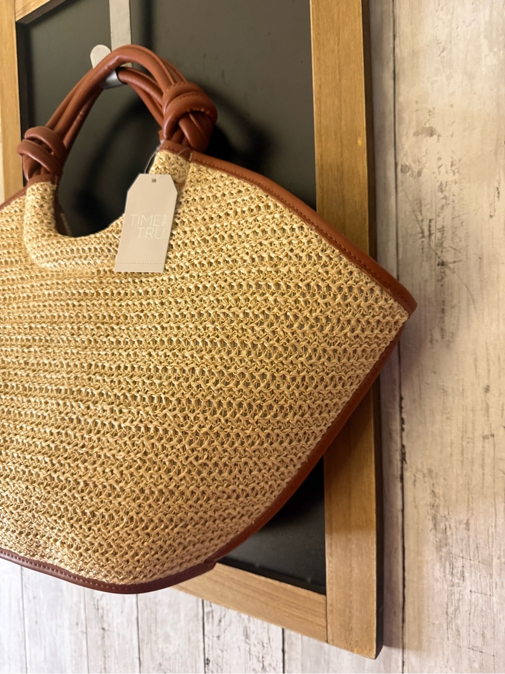 NWT Time and Tru Women's Knot Handle Tote Handbag, Natural Out of Stock - Picture 2 of 8